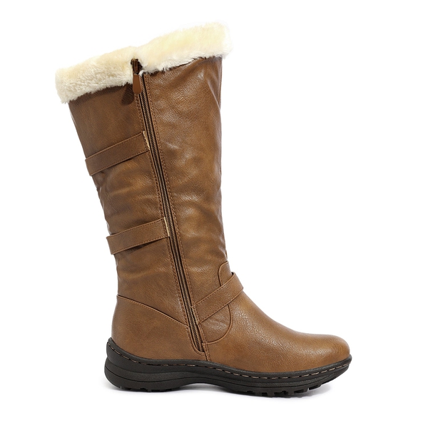 Wide Calf Snow Knee High Boots - CAMEL PU - 2